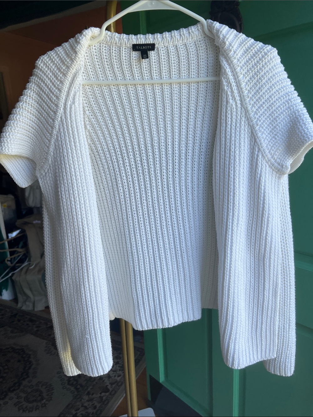 Talbots Cream Open-Front Ribbed Cardigan / oversized XS - Picture 5 of 7
